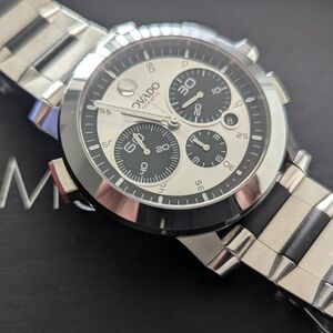 Movado Chronograph Watch — Silver & Black. RED LABEL AUTOMATIC V